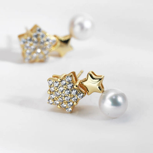 Elegant Pearl Drop Zirconia Star Earrings - COCO Style